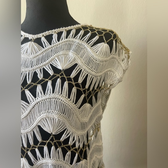 Venus white crotched/gold thread chain look swim cover up, size med, like new - Picture 3 of 8